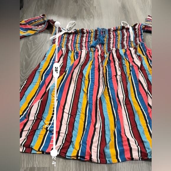 Guess Bright Multicolor Striped High Rise Tie Waist ShortsSize XL - Picture 9 of 9